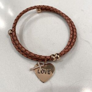 Love cross braided leather wrap bracelet